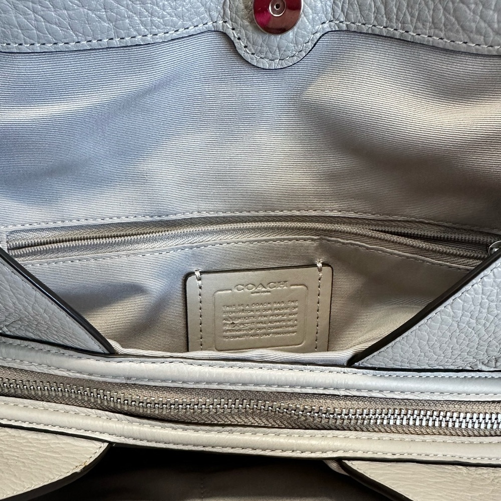 COACH Lexy Grey Birch Pebble Leather Shoulder Bag Large Silver Hardware NWT $398 - Picture 8 of 9